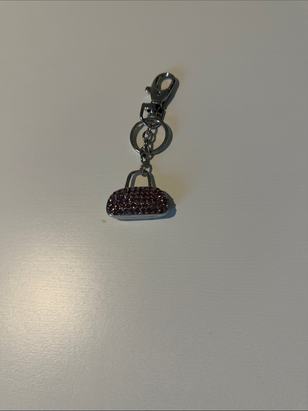 Silver Keychain with Pink Crystal Mini Purse Charm